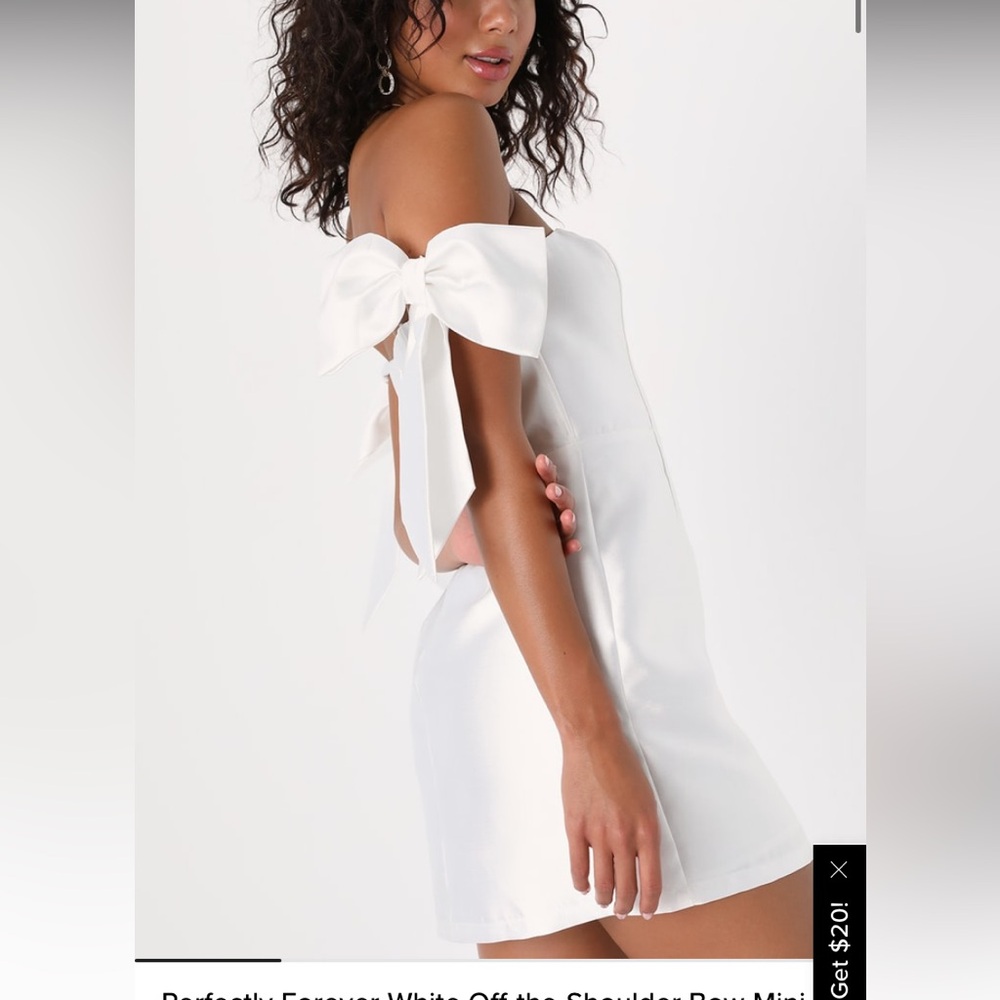 Lulu’s Perfectly Forever White Off-the-Shoulder Bow Mini Dress